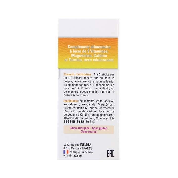 Caféine+ Energie Instant x14 sticks de poudre Vitamin'22 - IllicoPharma