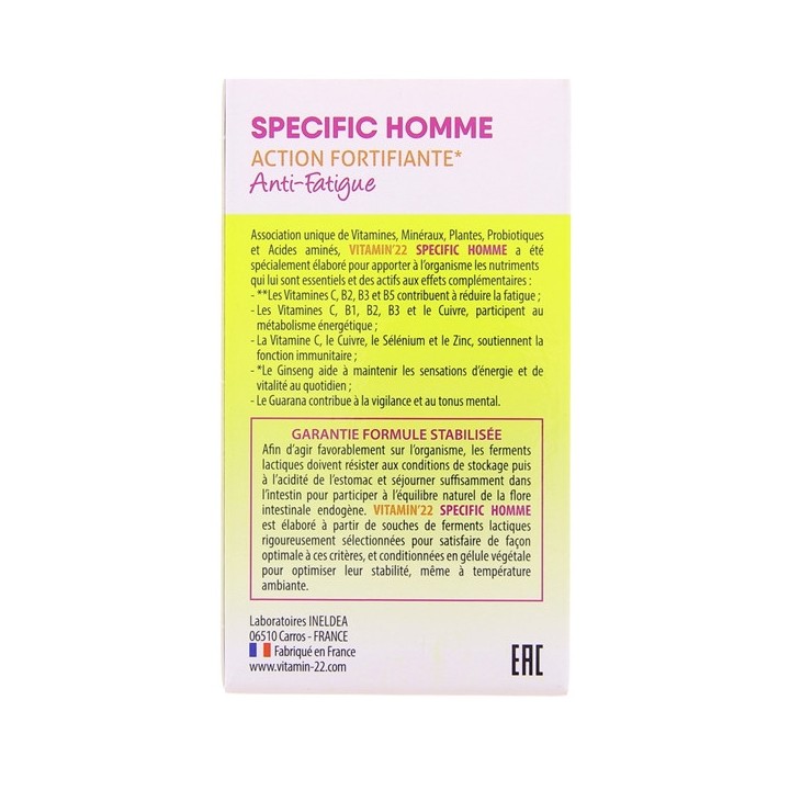 Specific Homme x60 gélules végétales Vitamin'22 - IllicoPharma