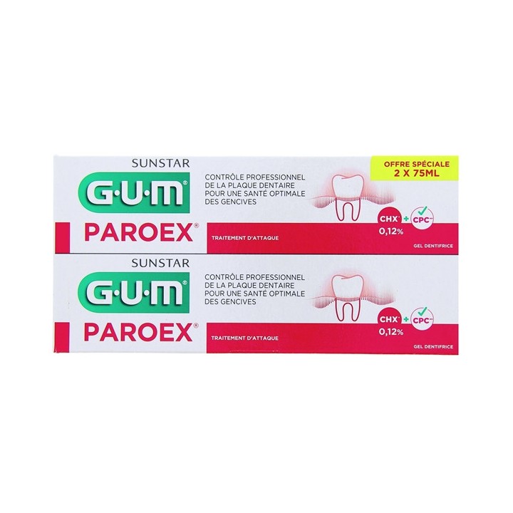 Dentifrice Paroex 0,12% 2x75ml - Gum - IllicoPharma