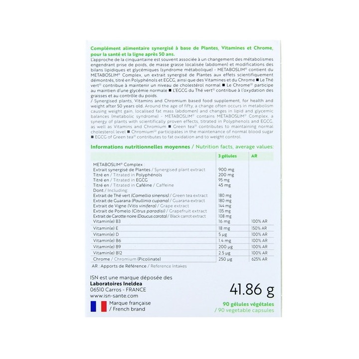 ISN Metaboslim Santé & Ligne 50+ x90 gélules végétales Ineldea - IllicoPharma