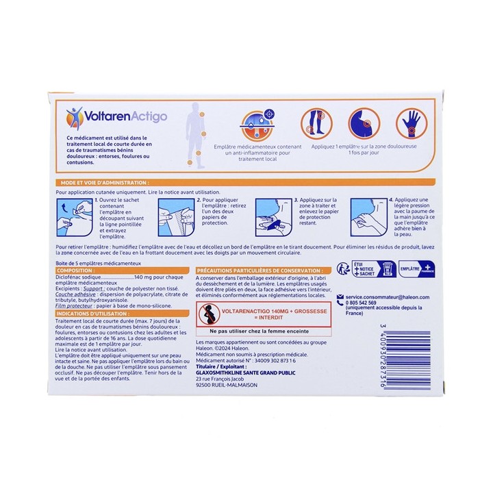 VoltarenActigo Emplâtre Médicamenteux x5 - IllicoPharma