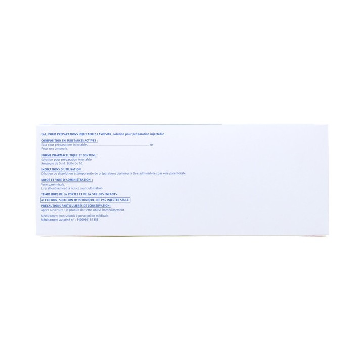 Eau pour préparations injectables Lavoisier 10Amp/5ml-Liquide-IllicoPharma