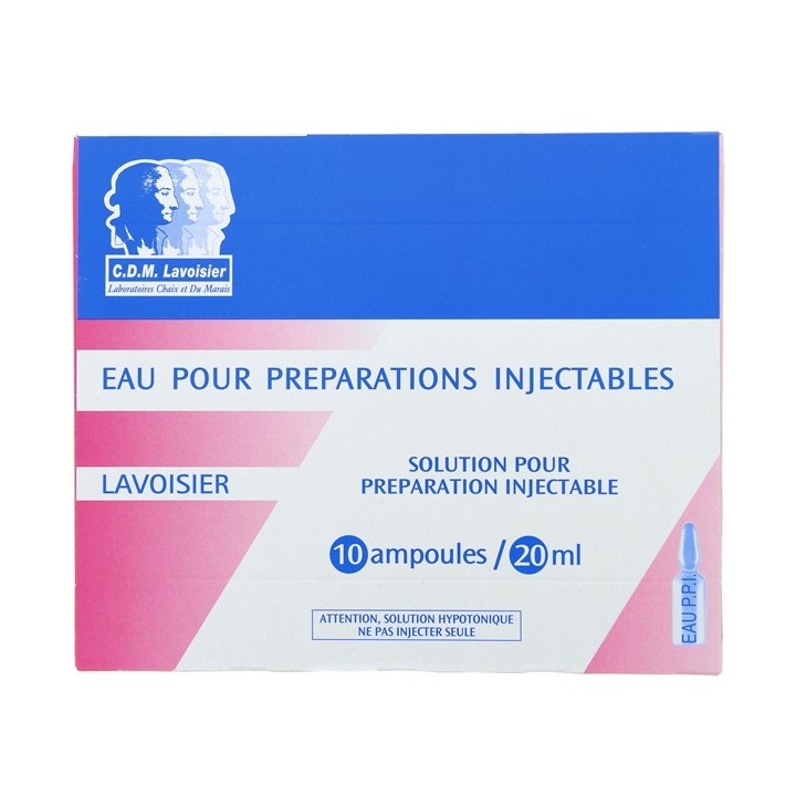 Eau pour préparations injectables Lavoisier 10Amp/20ml-Liquide-IllicoPharma