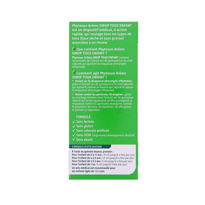 Sirop Toux Enfant Sèche et Grasse Enfant 120ml Phytosun Arôms - IllicoPharma