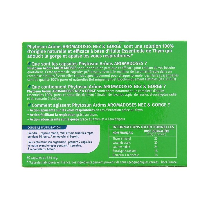 Aromadoses Nez et Gorge x30 capsules Phytosun Arôms - IllicoPharma