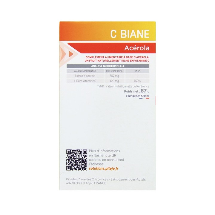 C Biane Acérola - 60 comprimés à croquer - Pileje - Micronutrition