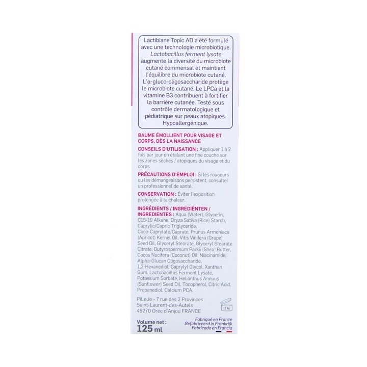 Lactibiane Topic AD Baume Emollient - 125ml - Pileje