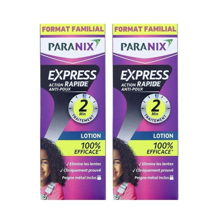 Express 2min Lotion Anti-Poux 2x195ml + Peigne Métal Paranix - IllicoPharma