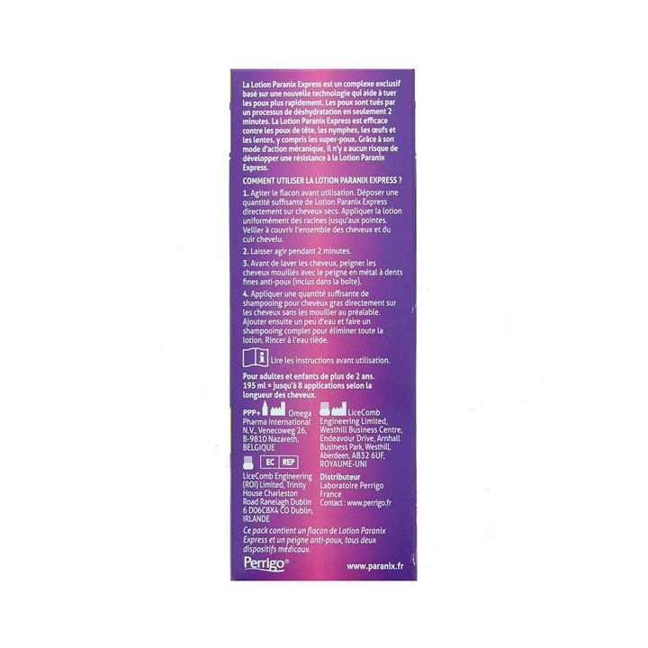 Express 2min Lotion Anti-Poux 2x195ml + Peigne Métal Paranix - IllicoPharma
