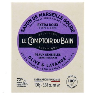 Savon de Marseille Solide Olive Lavande 100g Le comptoir du Bain - IllicoPharma
