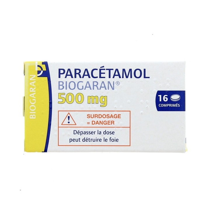 Paracétamol Biogaran 500mg 16cpr, Paracétamol, e-Pharmacie IllicoPharma
