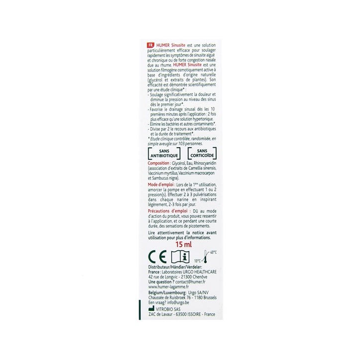Humer Sinusite Nez Très Bouché Spray 15ml - nez & Gorge