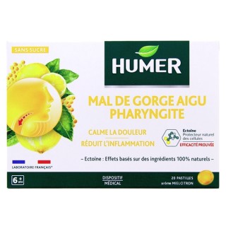 Humer Mal de Gorge Aigu Pharyngite Miel Citron x20 pastilles - IllicoPharma