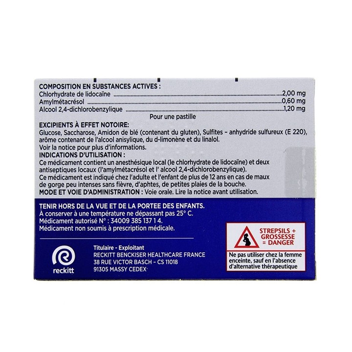Strepsils Pastilles Lidocaïne x36 - Médicament Maux de gorge - Pharmacie IllicoPharma