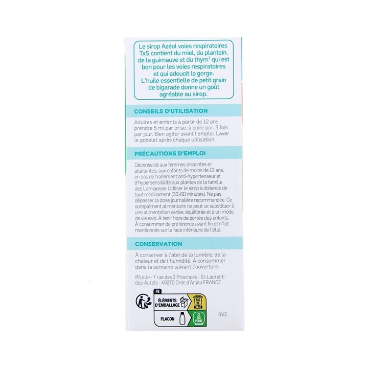 Azéol Sirop Toux Sèche - 75ml - Pileje - Phytonutrition