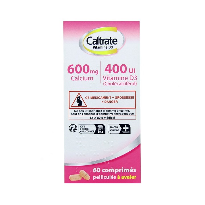 Caltrate Vitamine D3 600mg/400UI 60cpr, Pfizer, Pharmacie en ligne IllicoPharma
