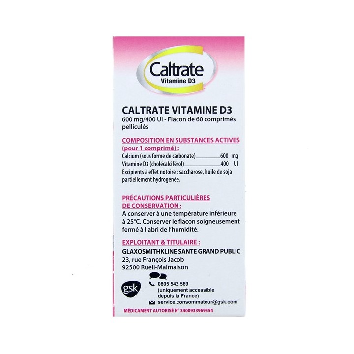 Caltrate Vitamine D3 600mg/400UI 60cpr, Pfizer, Pharmacie en ligne IllicoPharma
