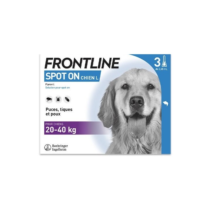 Frontline Spot-on chiens L x3 pipettes (20-40kg) - Frontline - Produits vétérinaires