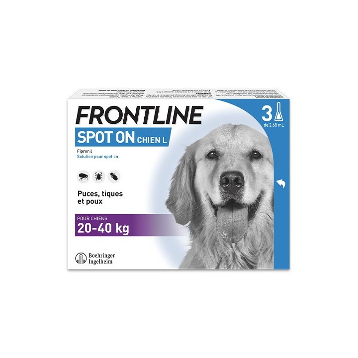 Frontline Spot-on chiens L x3 pipettes (20-40kg) - Frontline - Produits vétérinaires