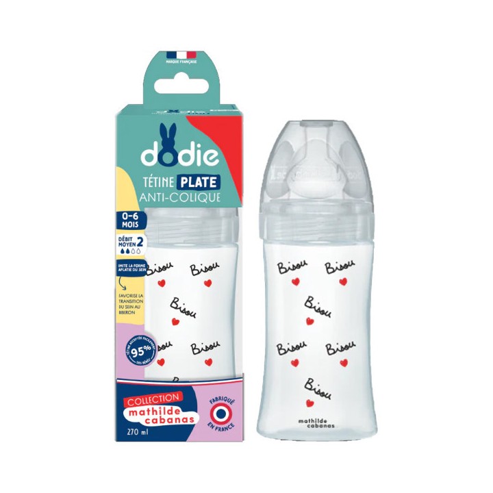 Biberon anti-colique Tétine plate Débit 2 Mathilde Cabanas 270ml - Dodie - IllicoPharma