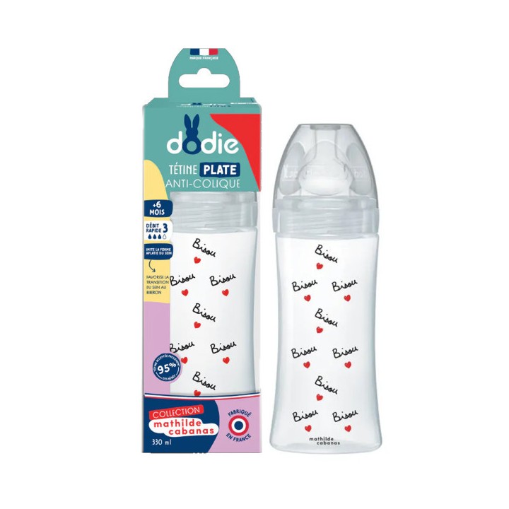 Biberon anti-colique Tétine plate Débit 3 Mathilde Cabanas 330ml - Dodie - IllicoPharma