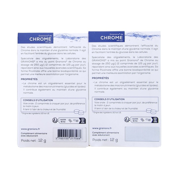 Granions de Chrome 250µg 2x60cpr - IllicoPharma