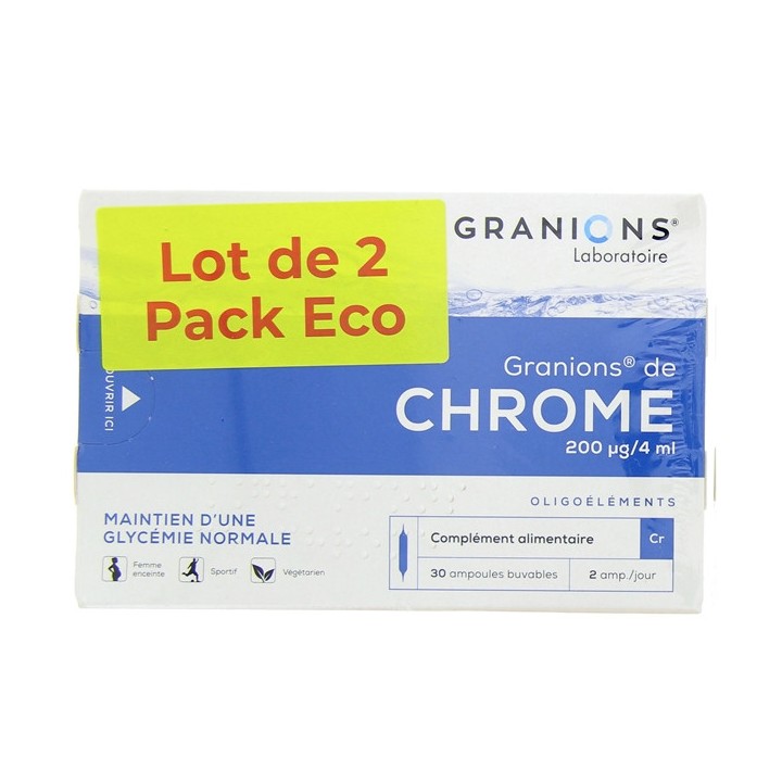 Granions de Chrome 200µg 2x30 ampoules - Laboratoire des Granions - Métabolisme