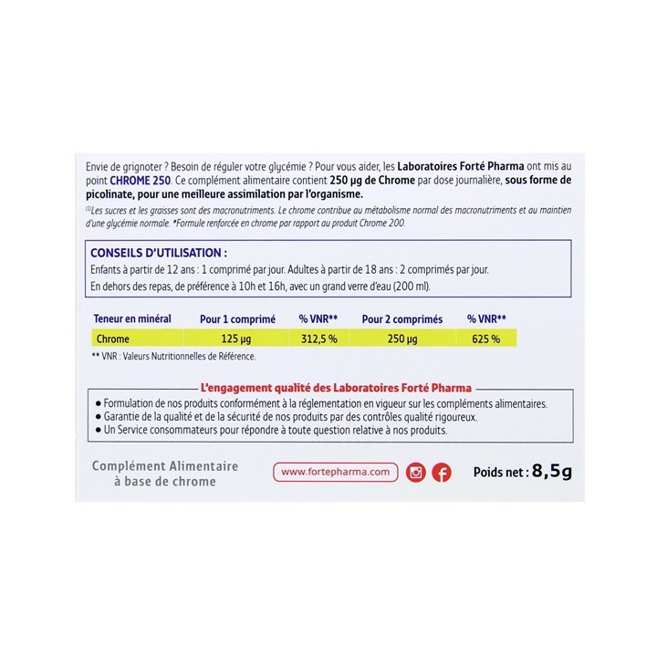 Chrome 250 x30cpr - Forté Pharma - IllicoPharma