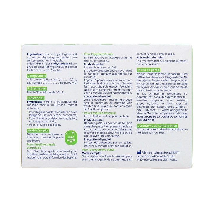 Physiodose Sérum Physiologique Stérile Végétale 30x10ml Gilbert - IllicoPharma