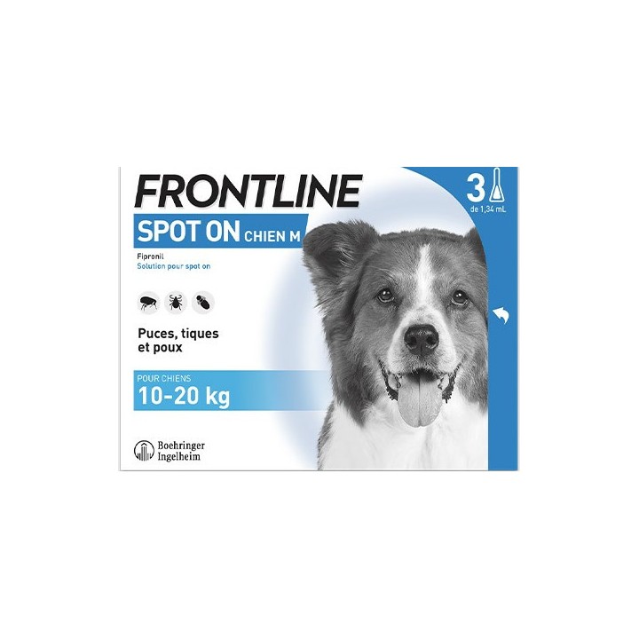 Frontline Spot-on chiens M x3 pipettes (10-20kg) - Frontline - Produits vétérinaires