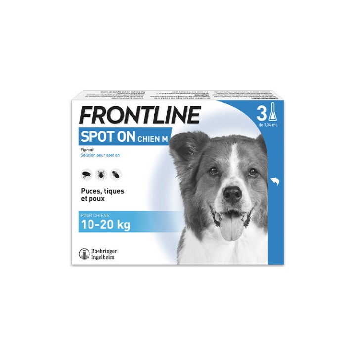 Frontline Spot-on chiens M x3 pipettes (10-20kg) - Frontline - Produits vétérinaires