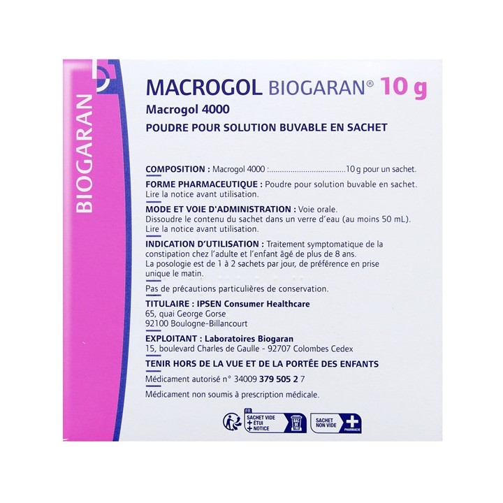 Macrogol Biogaran 20sachets - Médicament Constipation - IllicoPharma