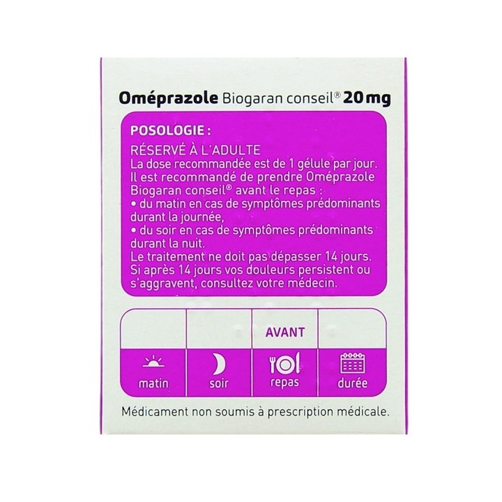 Omeprazole Biogaran 20mg 7gélules, Maux d'estomac, e-Pharmacie IllicoPharma