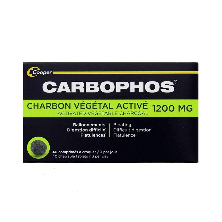 Carbophos Charbon Végétal Activé 1200mg - 40 comprimés à croquer - Cooper - IllicoPharma