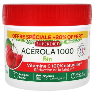 Acérola 1000 bio x60+12 comprimés à croquer Superdiet - IllicoPharma