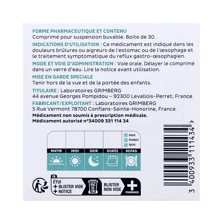 Moxydar 30cpr, Maux d'estomac, Pharmacie française en ligne IllicoPharma