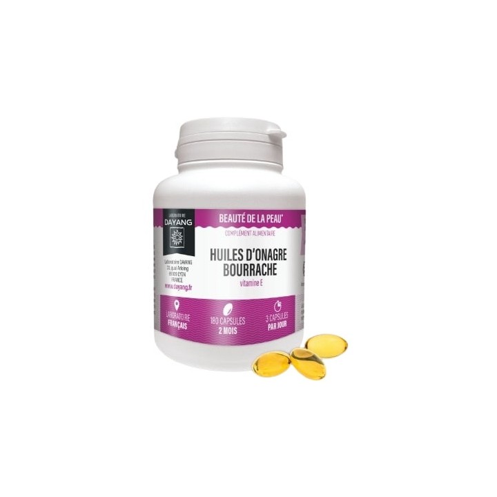 Huiles d'Onagre Bourrache x180 capsules - Dayang - Pharmacie IllicoPharma