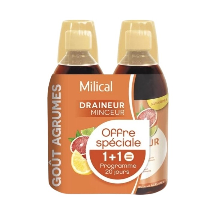 Draineur Minceur Ultra Agrumes 2x500ml Milical - IllicoPharma