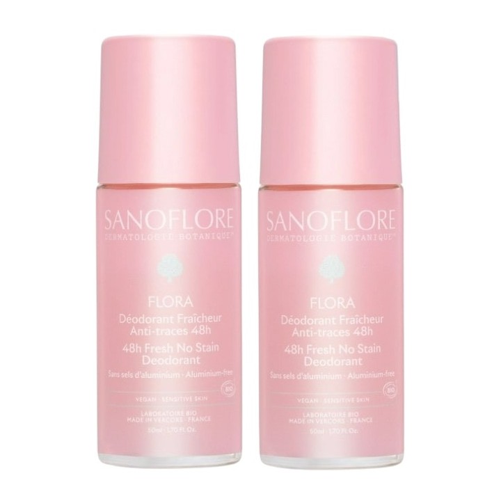 Déodorant Fraîcheur Flora 48h Bio Roll-On 2x50ml - Sanoflore - IllicoPharma