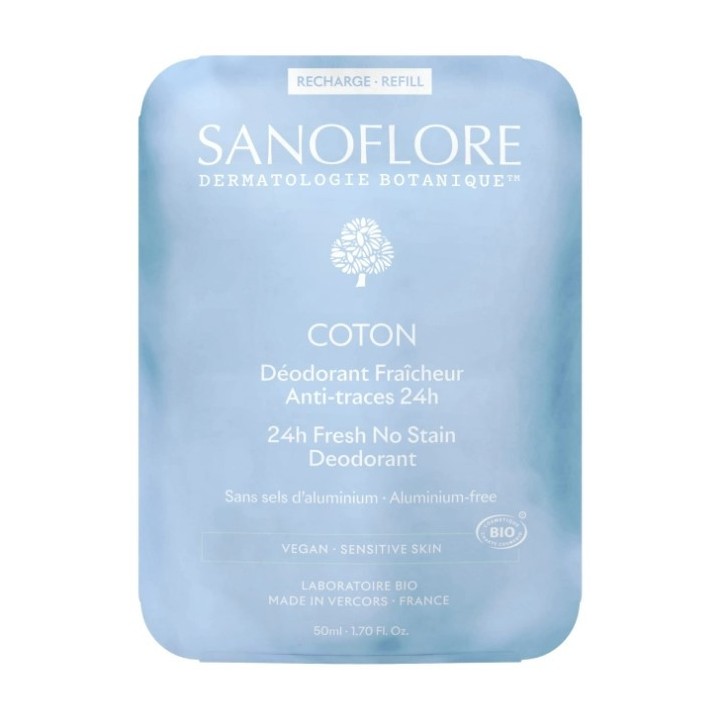 Recharge Déodorant Fraîcheur Coton 24h Bio 50ml - Sanoflore - IllicoPharma