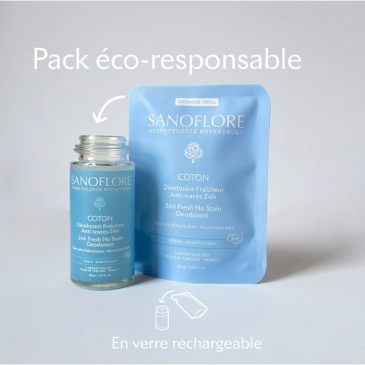 Recharge Déodorant Fraîcheur Coton 24h Bio 50ml - Sanoflore - IllicoPharma