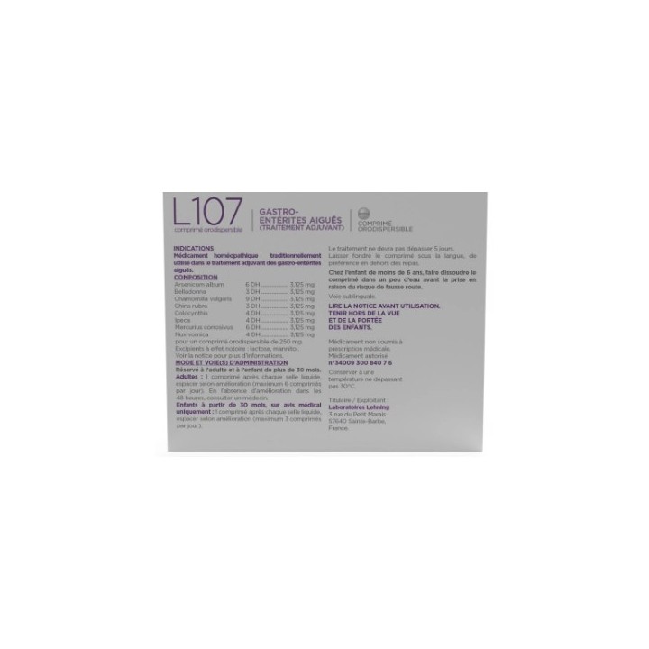 L107 x40cpr orodispersibles Lehning - Gastro-Entérites