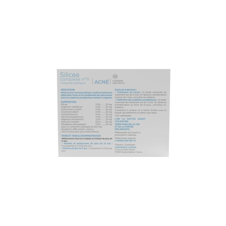 Silicea n°11 x60 comprimés Lehning - Acné