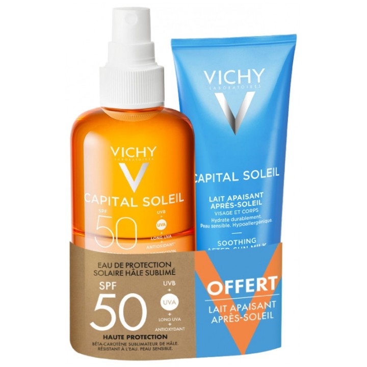 Capital Soleil Eau de Protection Solaire Hâle Sublimé SPF50 200ml + Lait Après-Soleil 100ml Offert Vichy