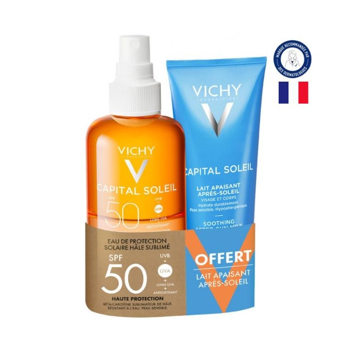 Capital Soleil Eau de Protection Solaire Hâle Sublimé SPF50 200ml + Lait Après-Soleil 100ml Offert Vichy