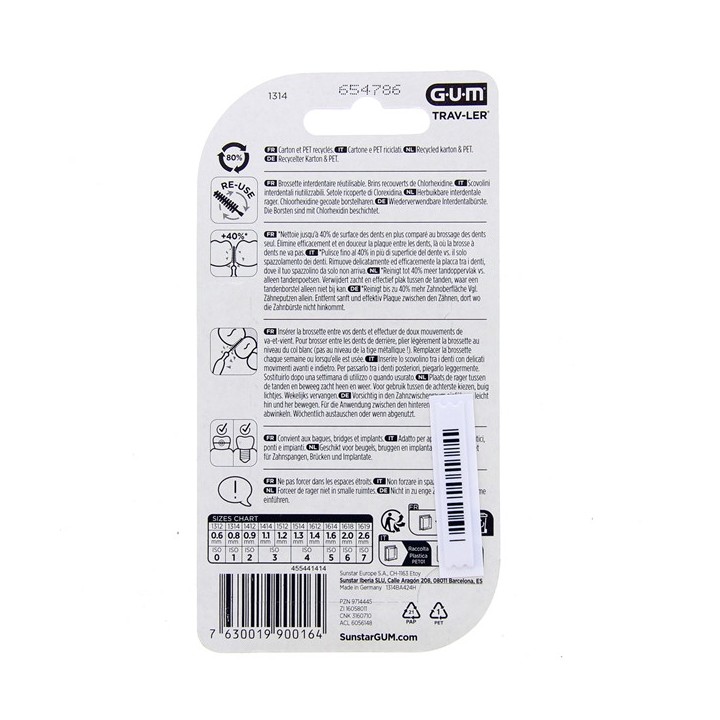 Brossettes interdentaires Trav-Ler 0,8mm x6 Gum - IllicoPharma
