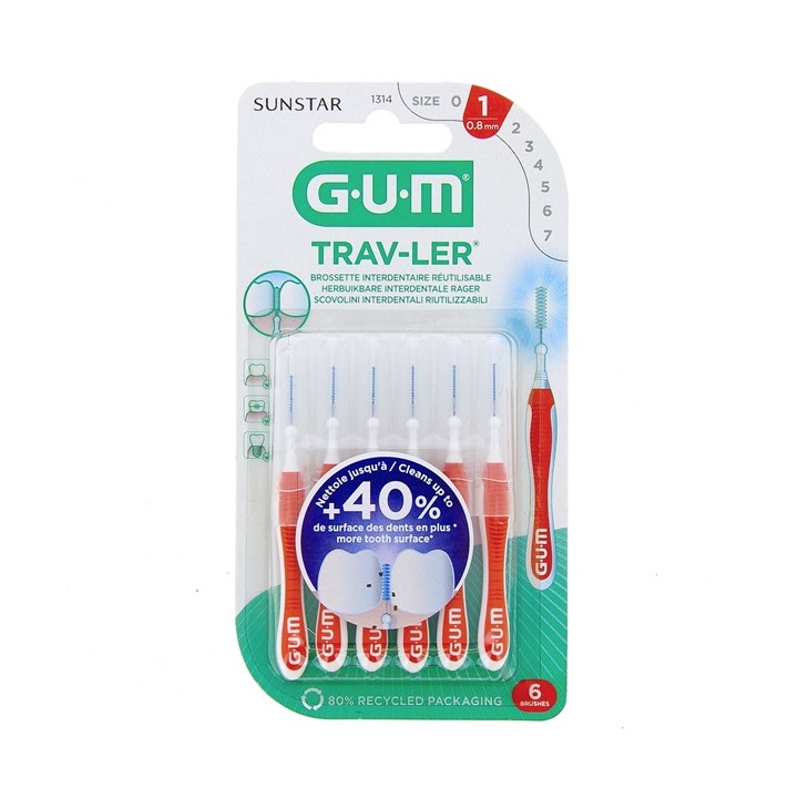 Brossettes interdentaires Trav-Ler 0,8mm x6 Gum - IllicoPharma