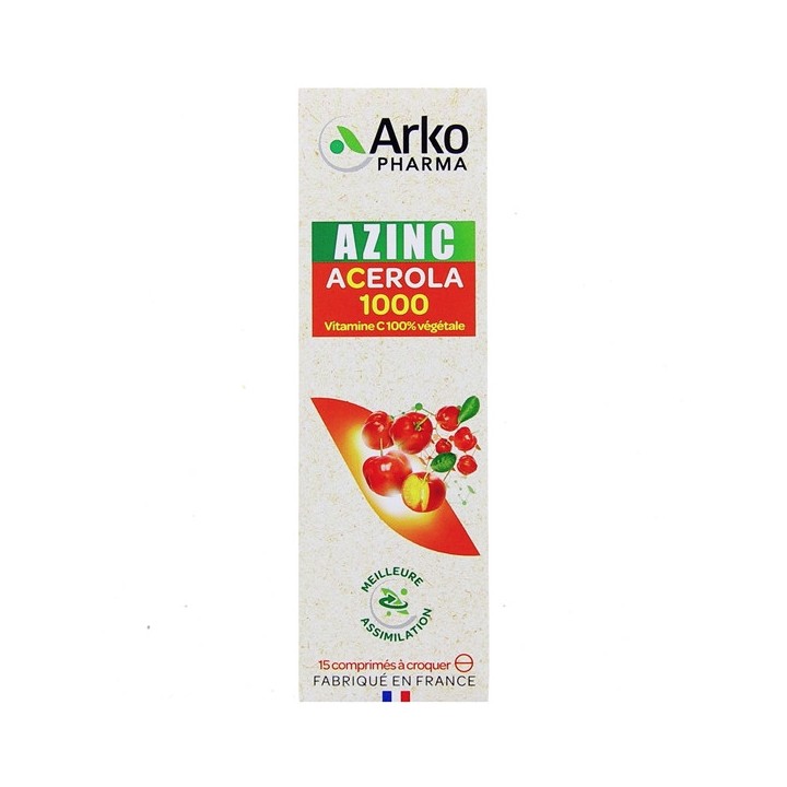Azinc Acérola 1000 - Tube de 15 comprimés à croquer - Arkopharma - Illicopharma
