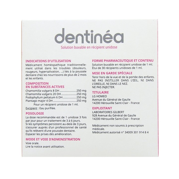 Dentinéa Poussée Dentaire - 30x1ml unidoses - Gilbert - IllicoPharma