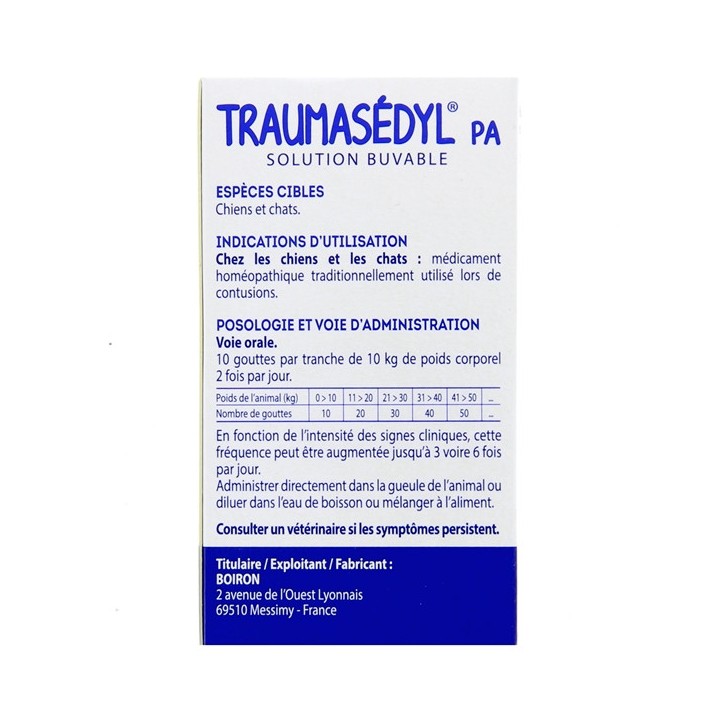 Traumasedyl PA 30ml - Boiron Véto - Produits vétérinaires - IllicoPharma
